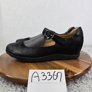 Dansko Womens 39 Marcella Black Leather Mary Jane Mini Wedge Comfort Daily Shoe